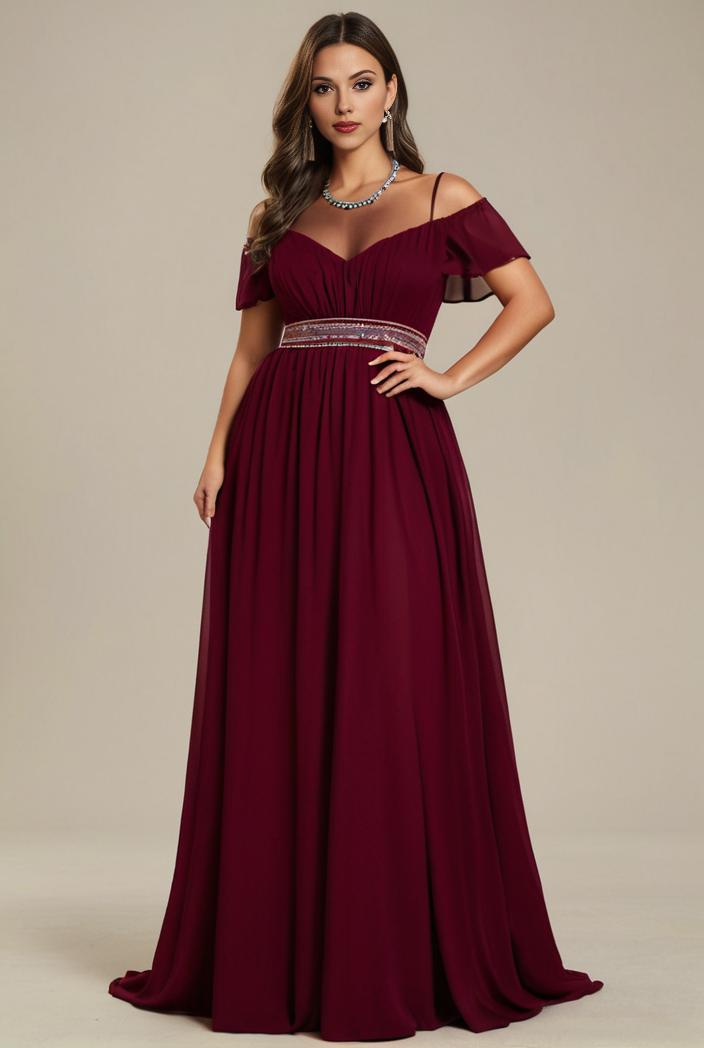 plus size simple chiffon pleated a line round neckline bridesmaid dress 142835