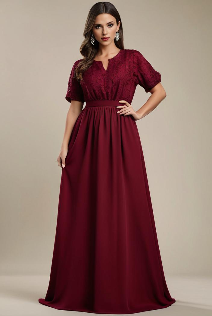 plus size simple chiffon pleated a line round neckline bridesmaid dress 142839