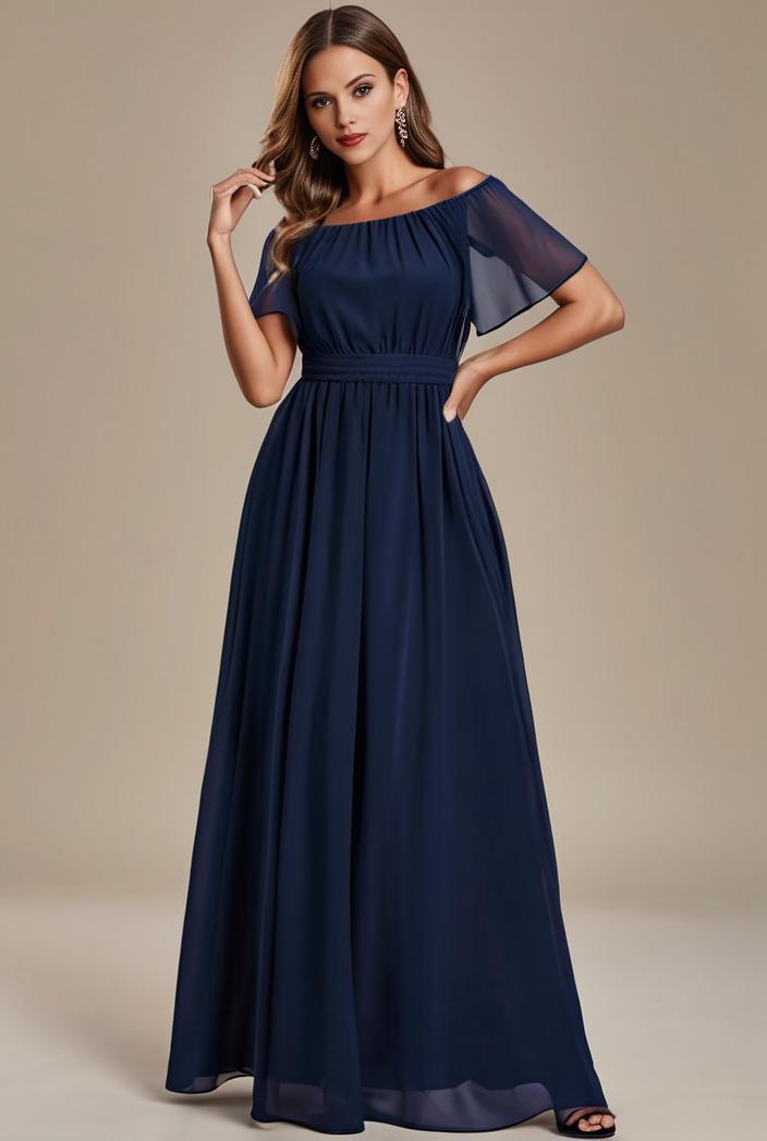 plus size simple chiffon pleated a line round neckline bridesmaid dress 142841