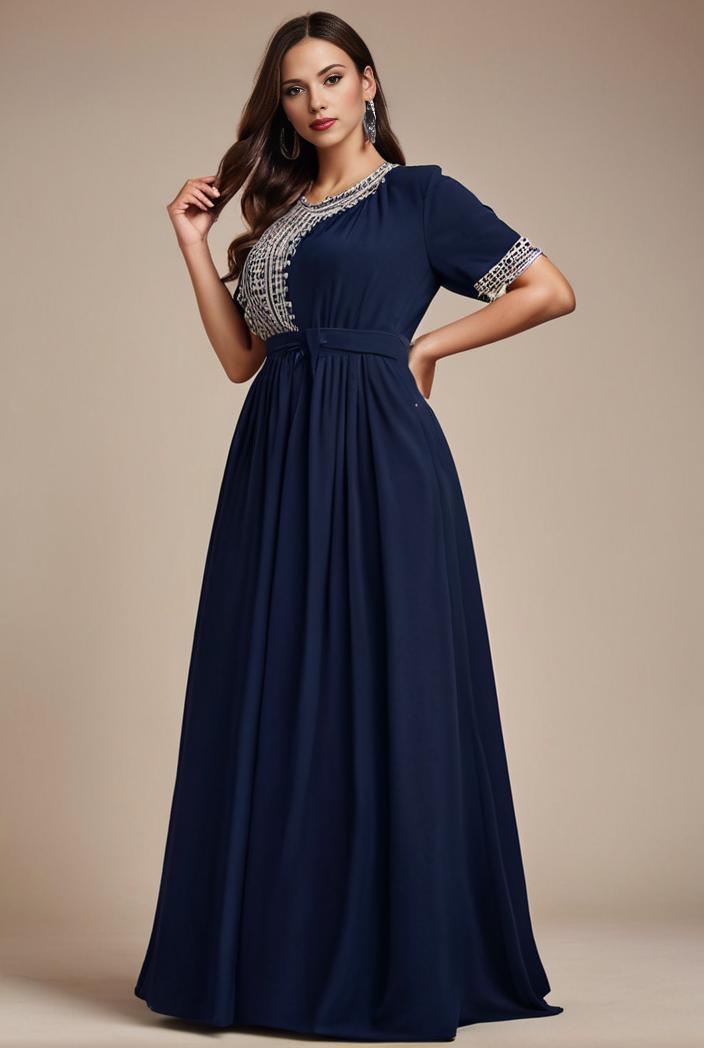 plus size simple chiffon pleated a line round neckline bridesmaid dress 142844