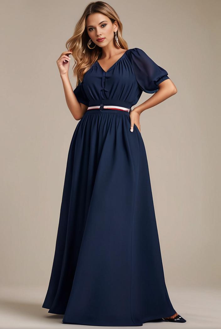 plus size simple chiffon pleated a line round neckline bridesmaid dress 142847