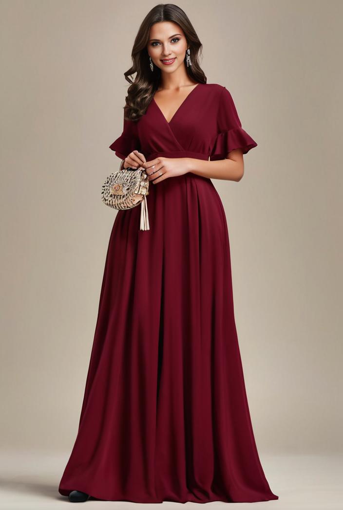 plus size simple chiffon pleated a line round neckline bridesmaid dress 142849