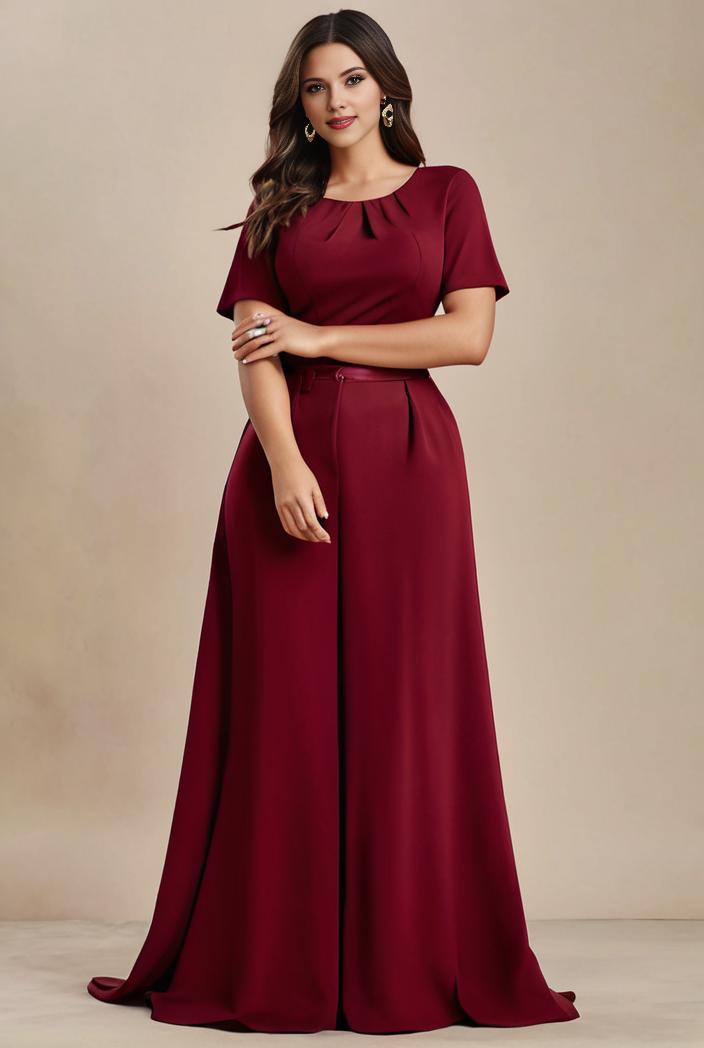 plus size simple chiffon pleated a line round neckline bridesmaid dress 142850