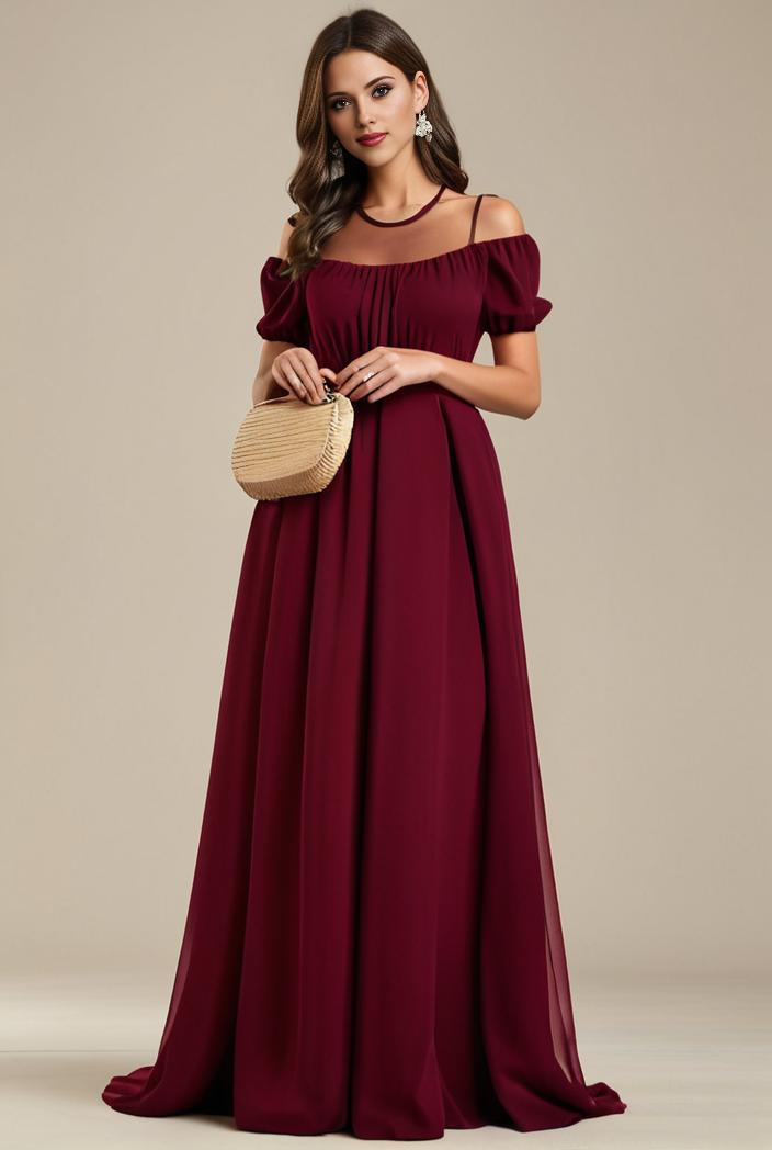 plus size simple chiffon pleated a line round neckline bridesmaid dress 142851
