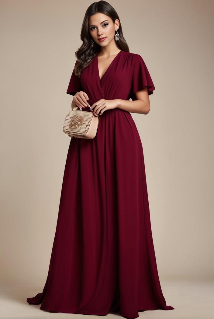 plus size simple chiffon pleated a line round neckline bridesmaid dress 142852