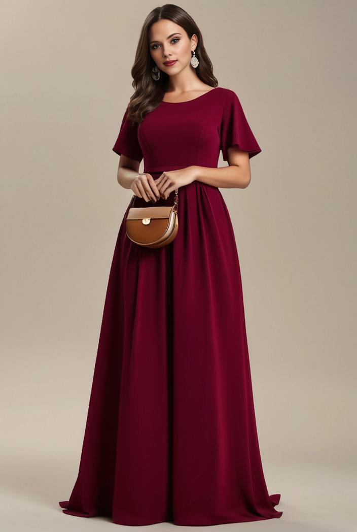 plus size simple chiffon pleated a line round neckline bridesmaid dress 142853