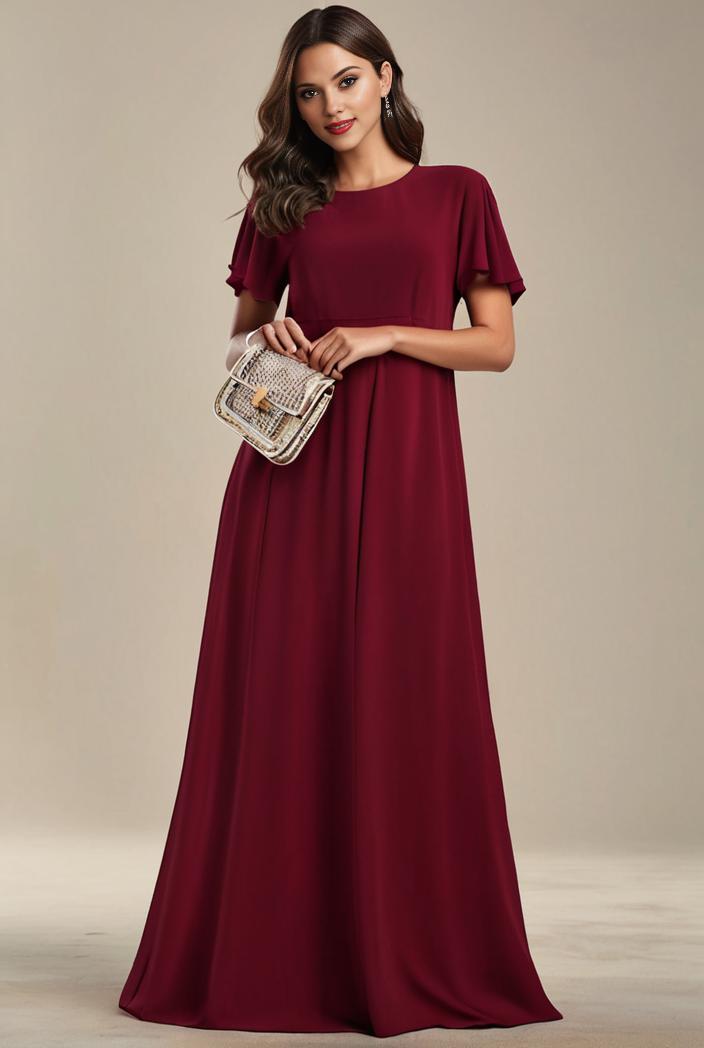 plus size simple chiffon pleated a line round neckline bridesmaid dress 142854