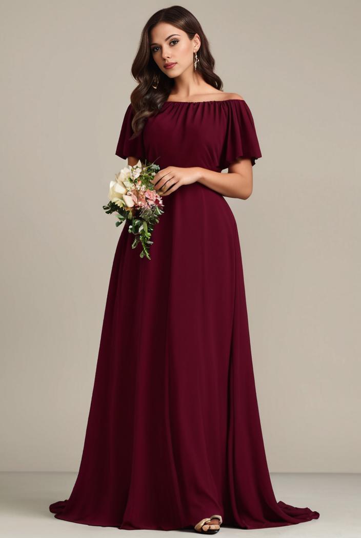 plus size simple chiffon pleated a line round neckline bridesmaid dress 142856