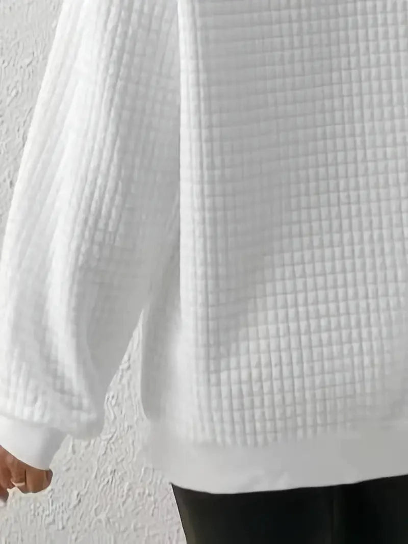 Waffle Grid Quarter Zip Pullover - Stylish Women's Fall & Winter Sweatshirt