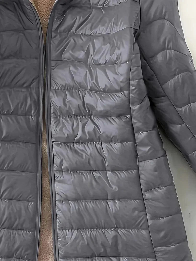 Solid Hooded Zip Up Coat for Women, Long Sleeve Winter Warm Outerwear