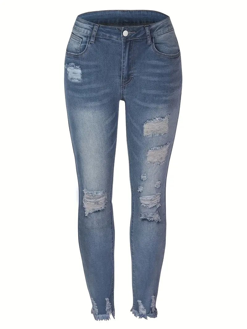 High Waist Cropped Skinny Jeans with Raw Hem, Slim Fitting Skinny Pants for Women's Denim & Clothing