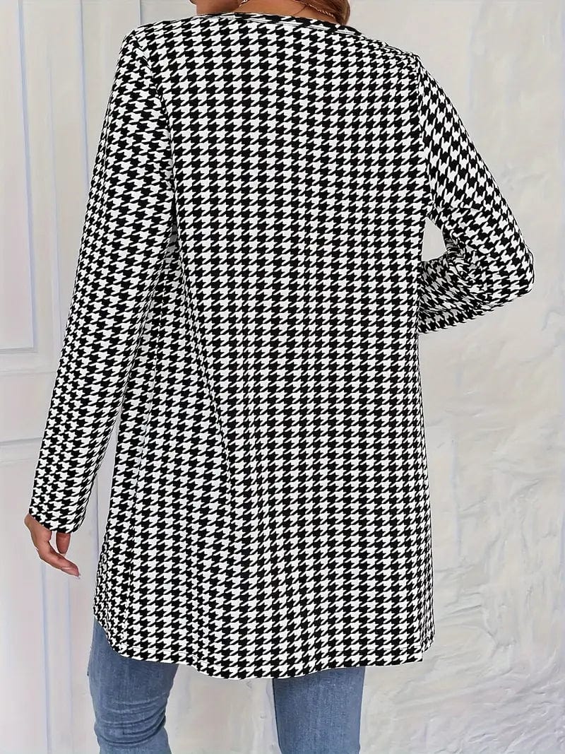 Sophisticated Houndstooth Print Office Blazer