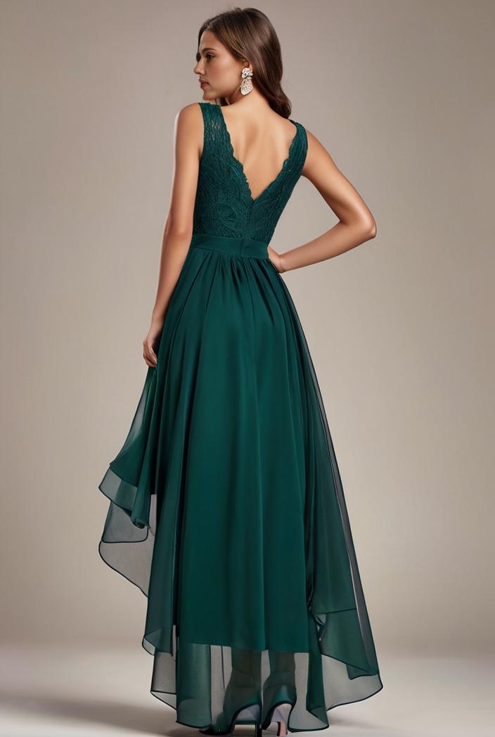 sequin bodice tulle high low evening dress with ribbon waist 145233