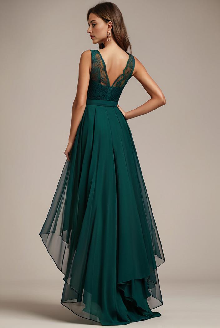 sequin bodice tulle high low evening dress with ribbon waist 145235