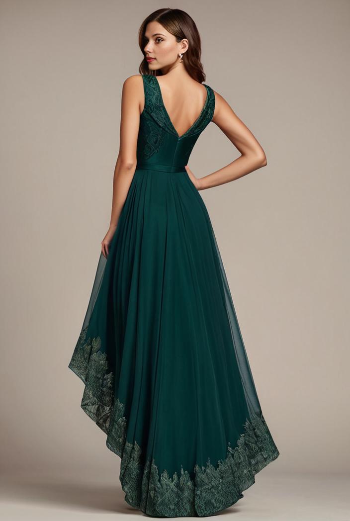 sequin bodice tulle high low evening dress with ribbon waist 145240