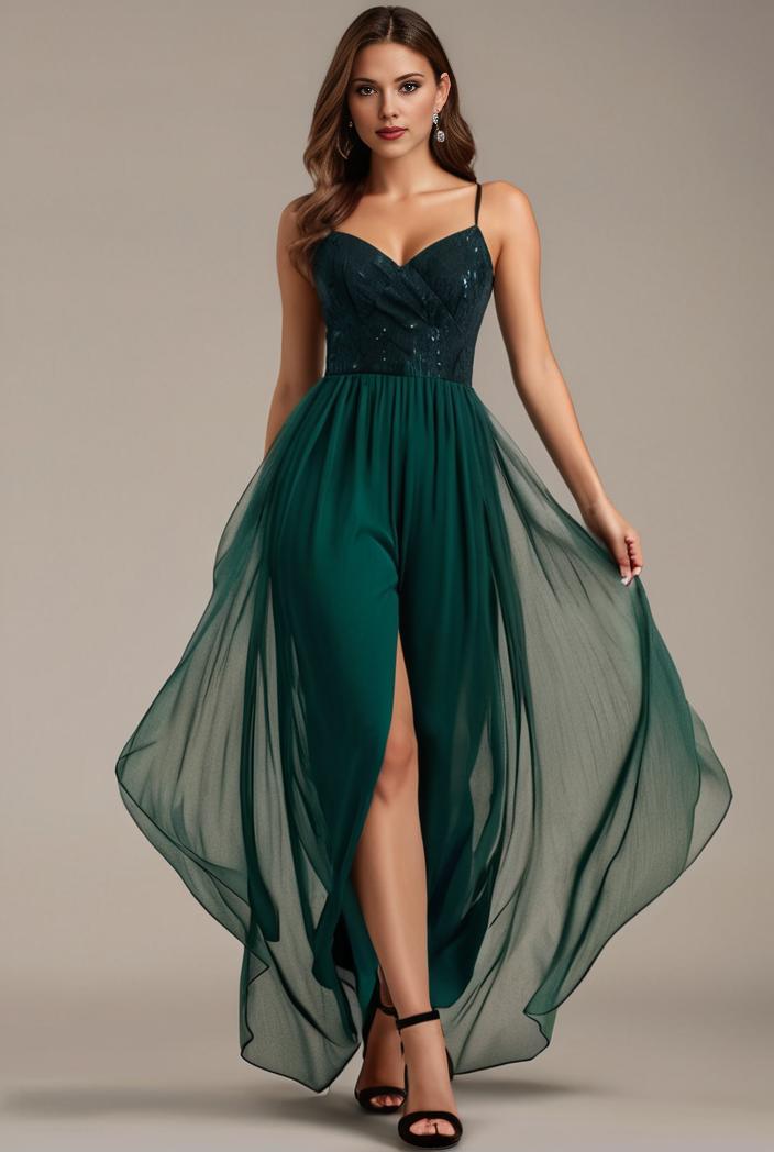sequin bodice tulle high low evening dress with ribbon waist 145245