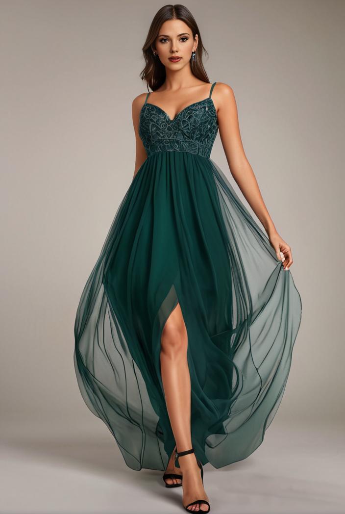 sequin bodice tulle high low evening dress with ribbon waist 145247