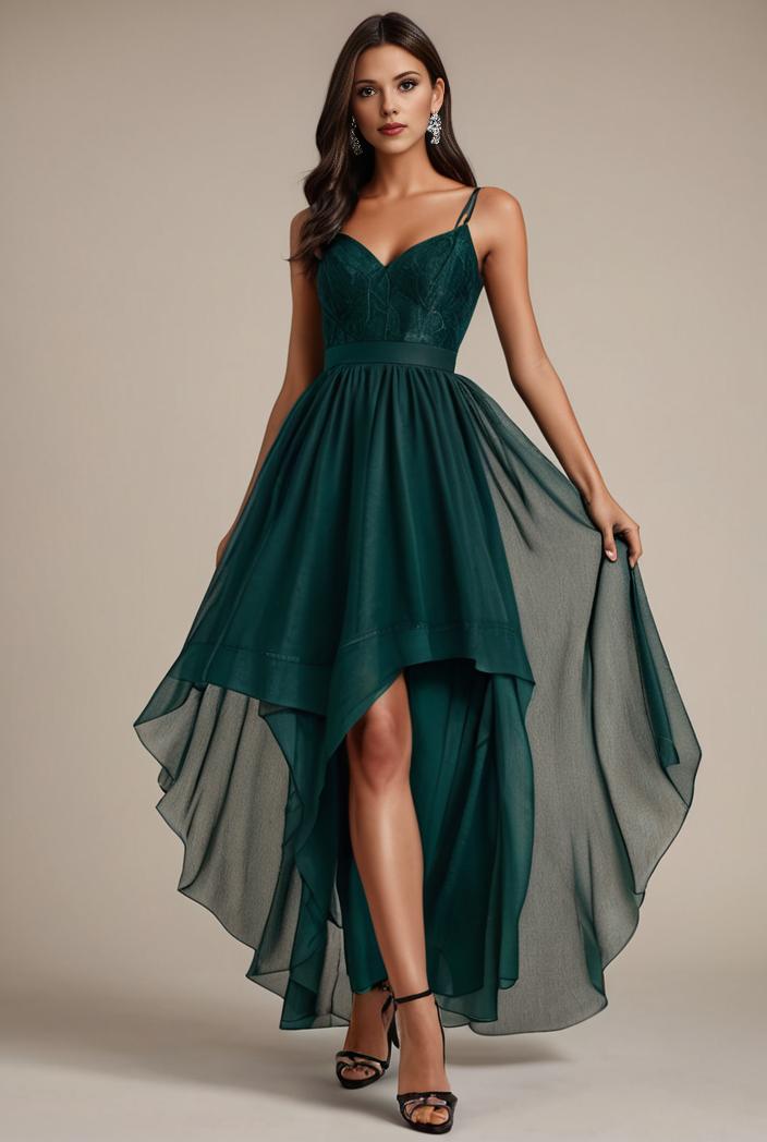 sequin bodice tulle high low evening dress with ribbon waist 145248