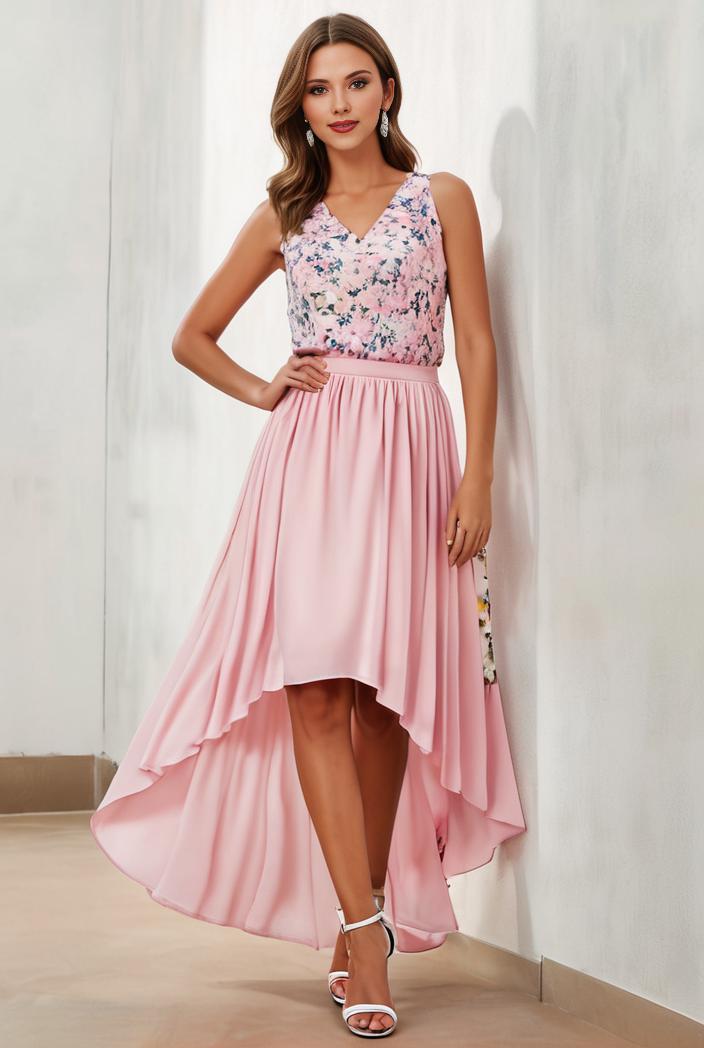 sequin bodice tulle high low evening dress with ribbon waist 145249