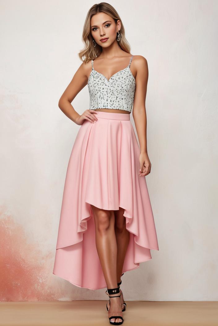 sequin bodice tulle high low evening dress with ribbon waist 145252