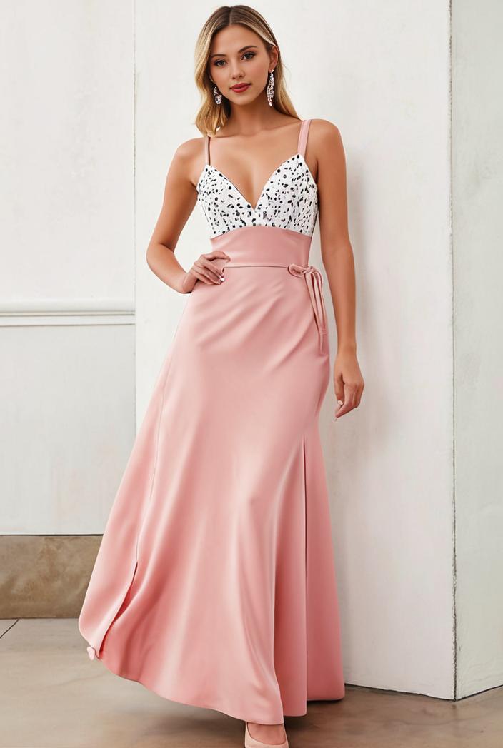 sequin bodice tulle high low evening dress with ribbon waist 145255