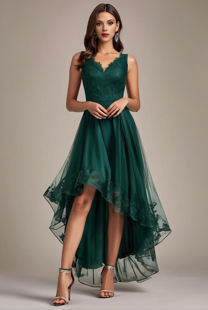 sequin bodice tulle high low evening dress with ribbon waist 145257