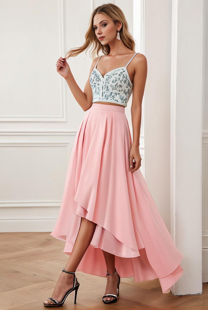 sequin bodice tulle high low evening dress with ribbon waist 145268
