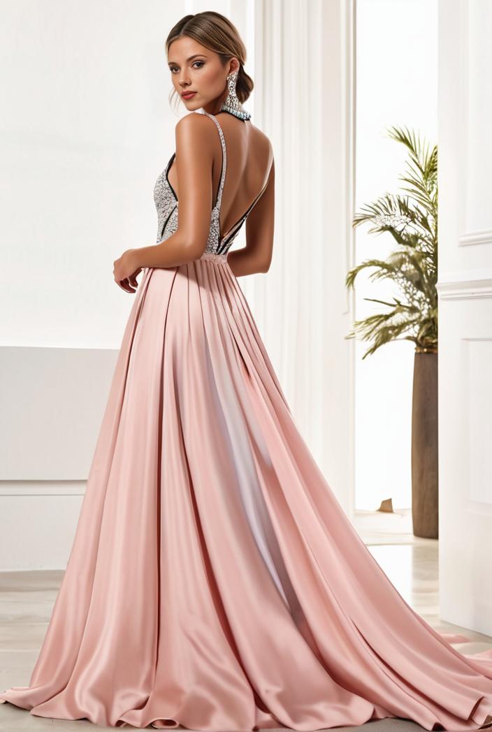 sequin bodice tulle high low evening dress with ribbon waist 145293