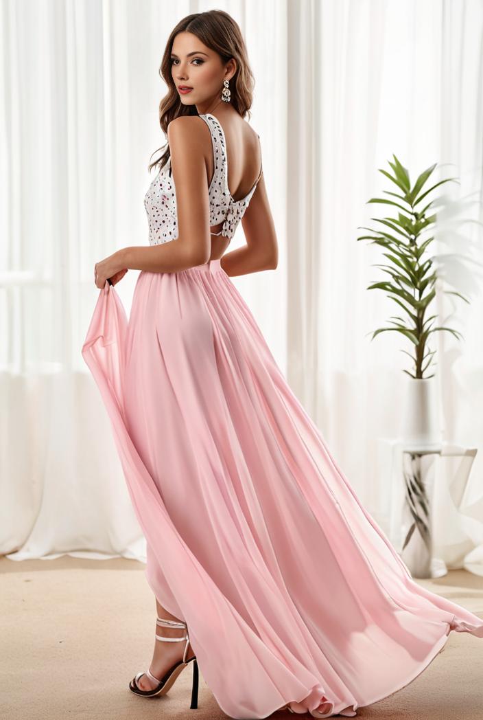 sequin bodice tulle high low evening dress with ribbon waist 145294