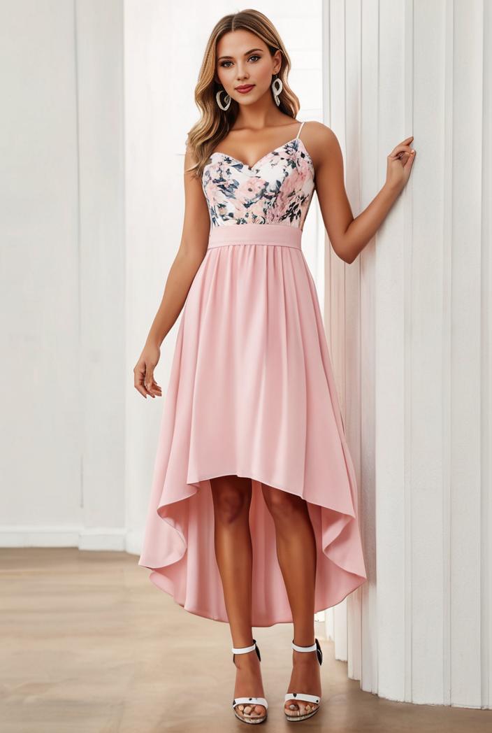 sequin bodice tulle high low evening dress with ribbon waist 145297