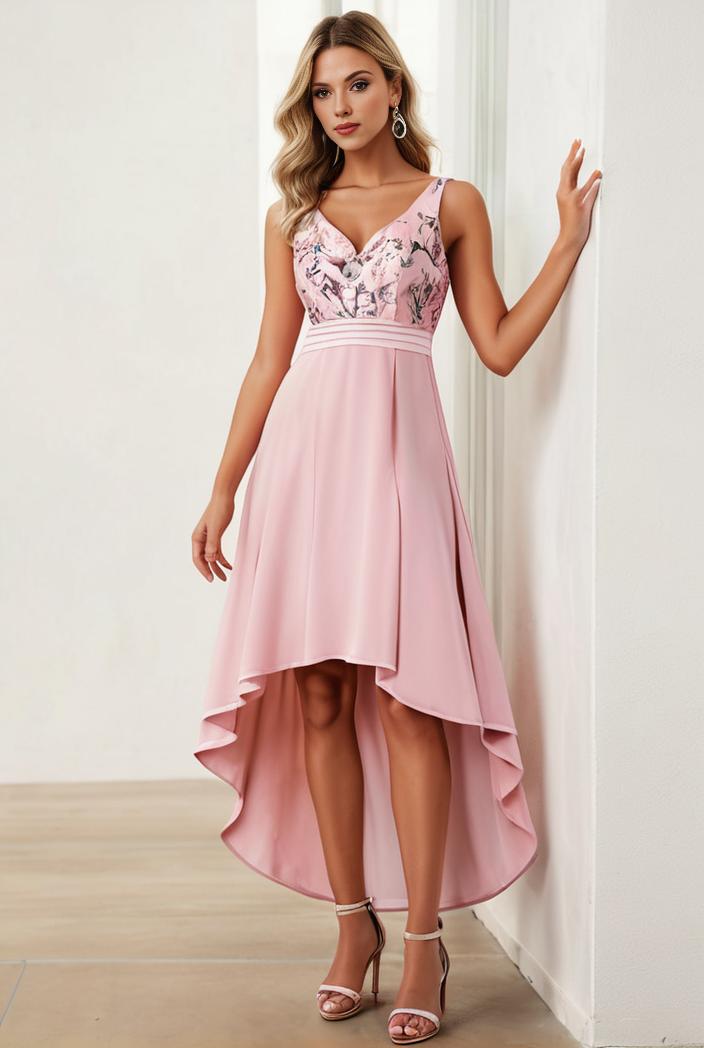 sequin bodice tulle high low evening dress with ribbon waist 145299