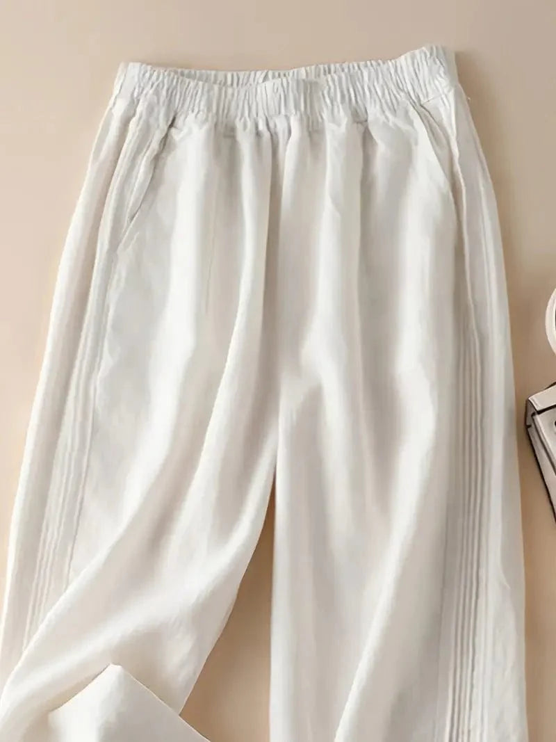 Relaxed Fit Wide-Leg Trousers with Stretchy Waistband for Spring & Summer, Women's Apparel