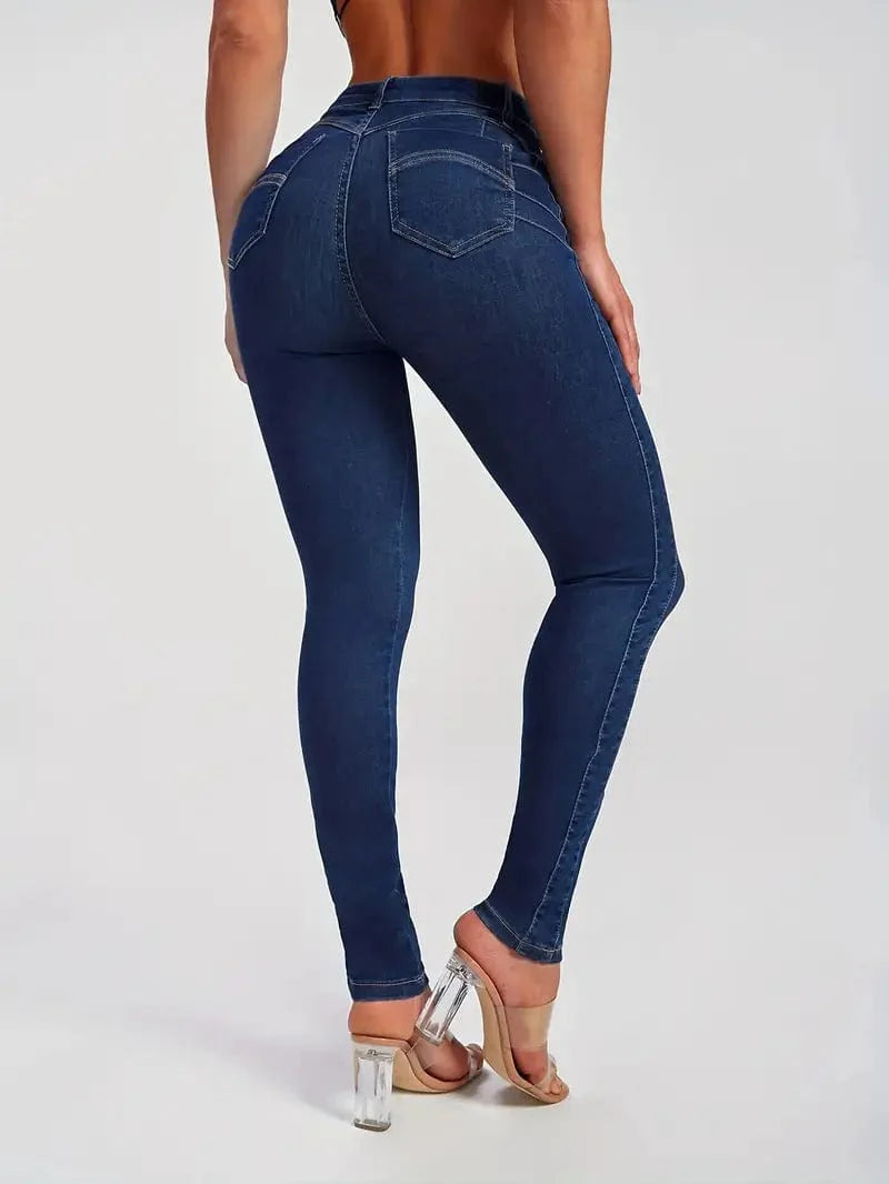 Slim Fit High Waist Patchwork Denim Jeans for Women