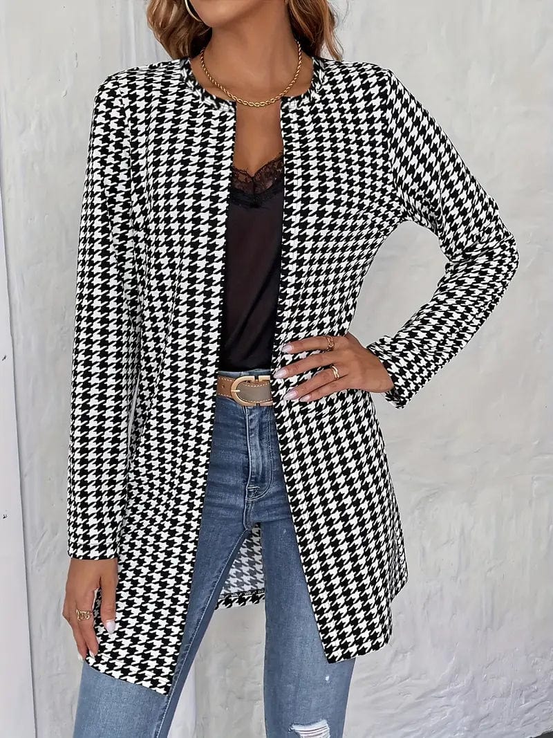 Sophisticated Houndstooth Print Office Blazer
