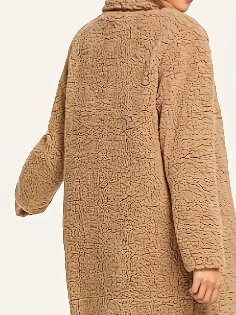 Stylish Teddy Jacket with Button Front Detail, Long Sleeves, Women's Outerwear