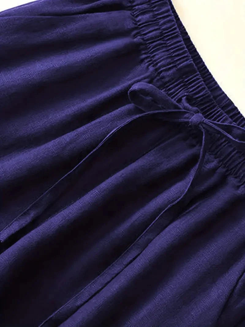 Wide Leg Drawstring Pants, Relaxed Fit Trousers Ideal for Spring & Summer, Women's Apparel