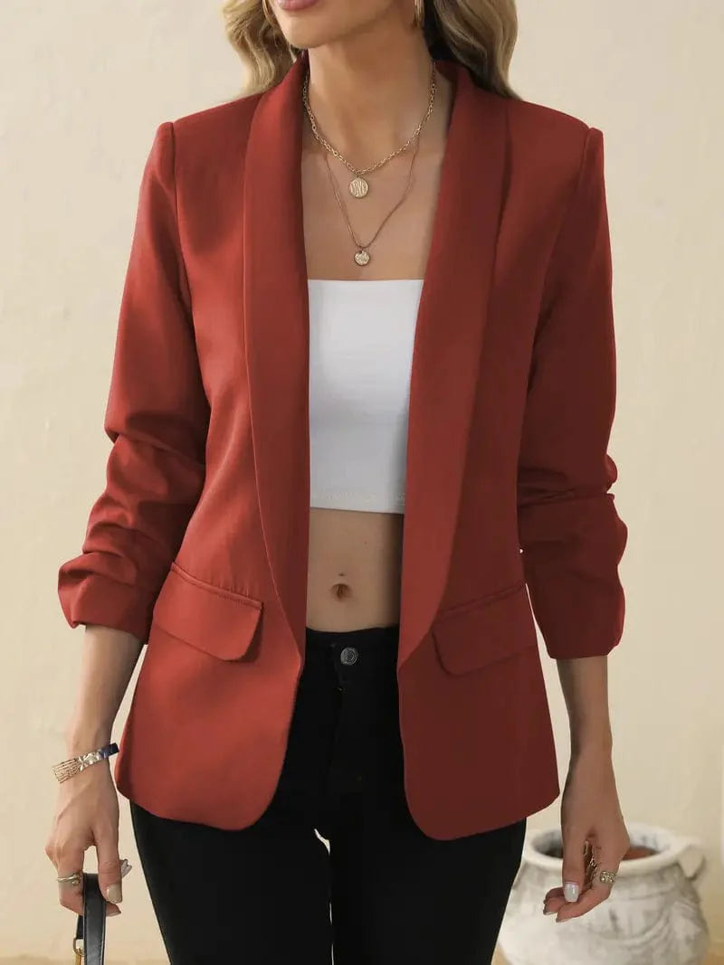 Sophisticated Long Sleeve Lapel Blazer for Women's Office Attire