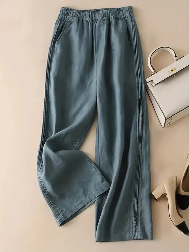 Relaxed Fit Wide-Leg Trousers with Stretchy Waistband for Spring & Summer, Women's Apparel