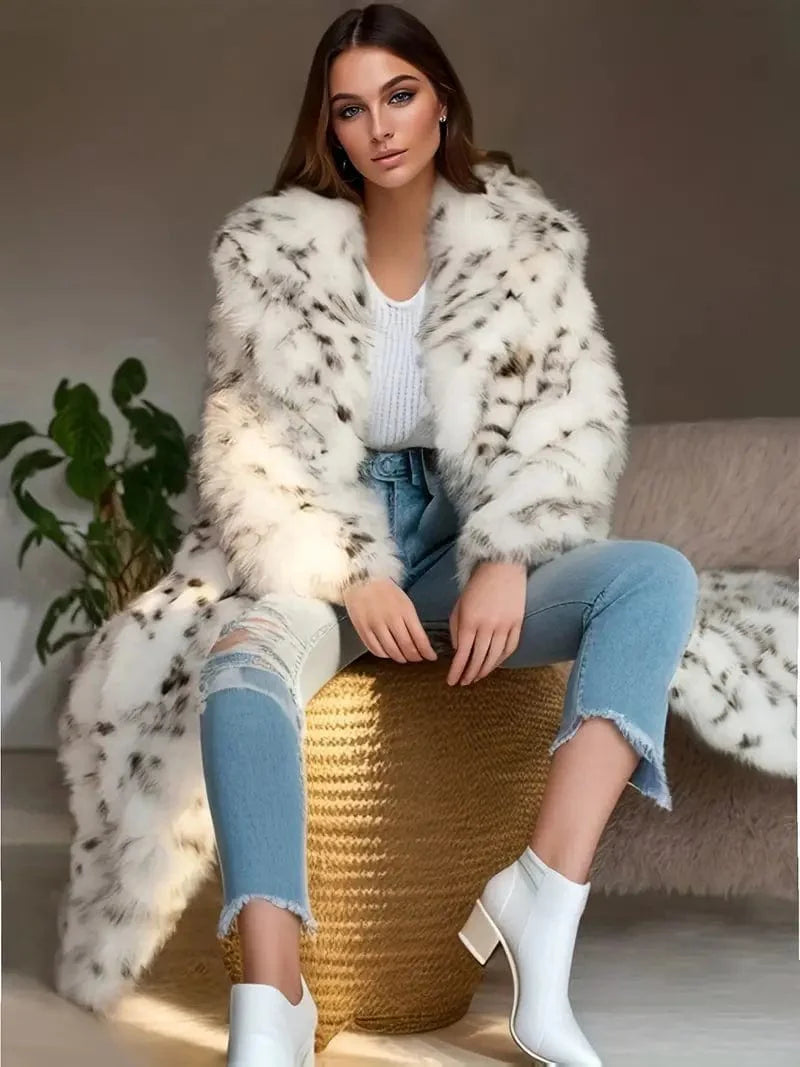 Open Front Faux Fur Coat, Stylish Long Sleeve Winter Jacket, Women's Outerwear