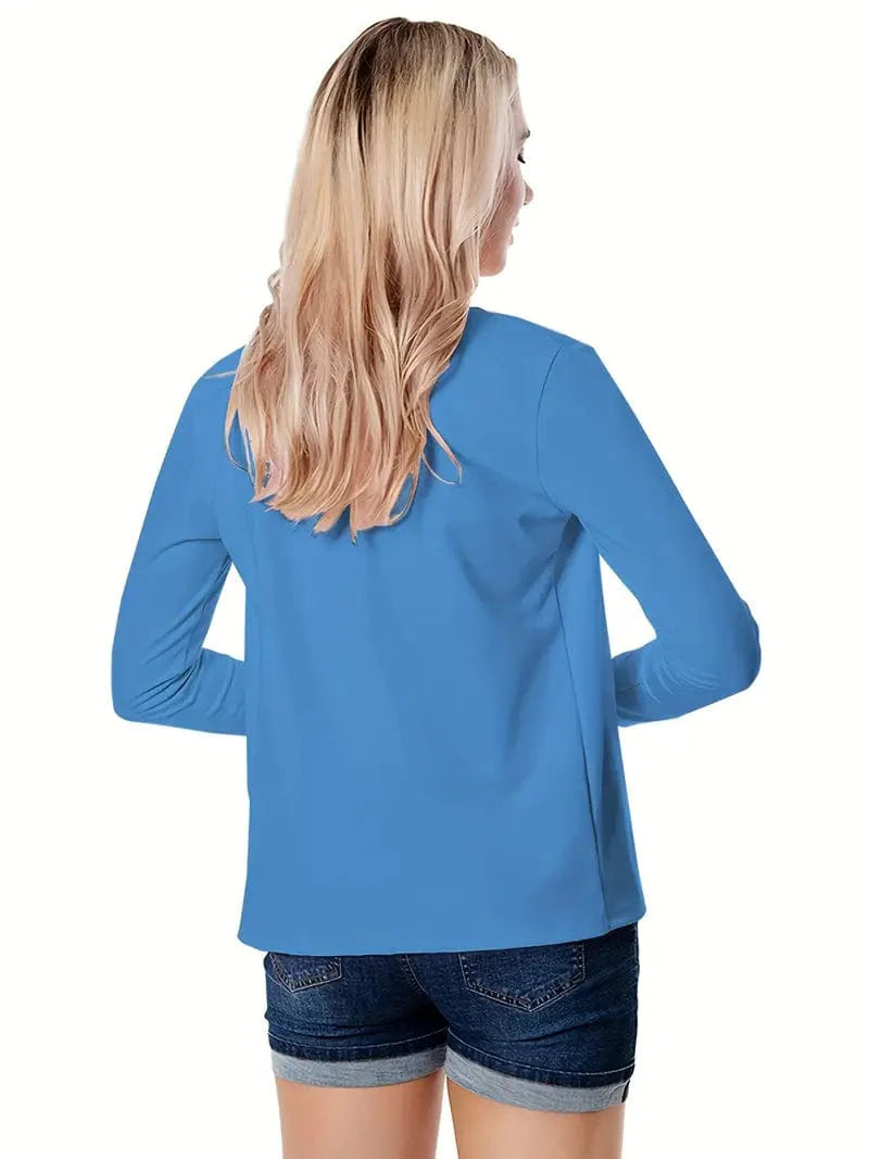 Women's Solid Open Front Blazer with Long Sleeves for Office Wear
