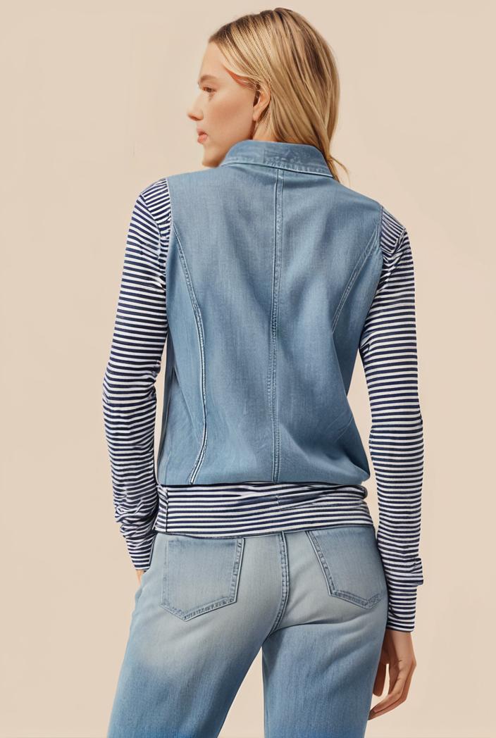 washed denim sleeveless vest with distressed ripped lapel women s denim jacket collection 138055