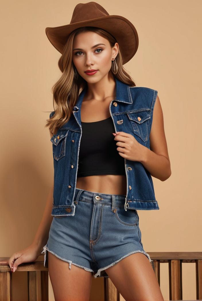 washed denim sleeveless vest with distressed ripped lapel women s denim jacket collection 138080