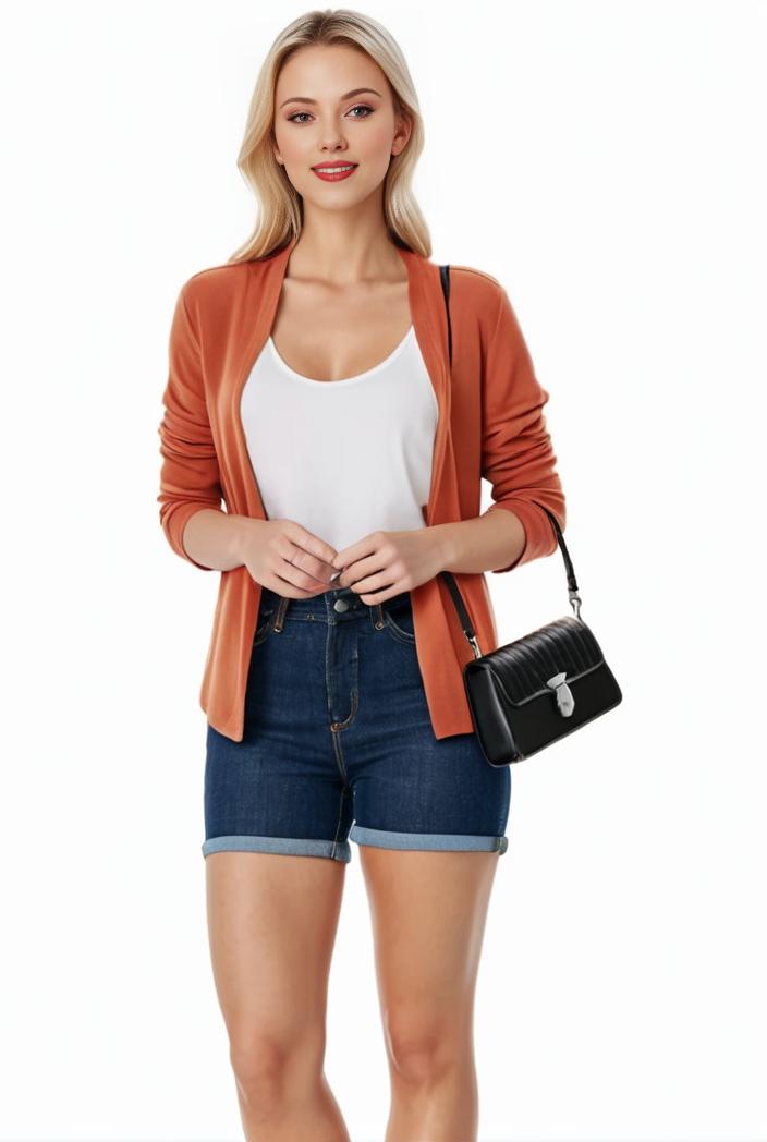 women s solid open front blazer with long sleeves for office wear 139344