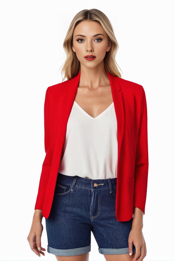 women s solid open front blazer with long sleeves for office wear 139349