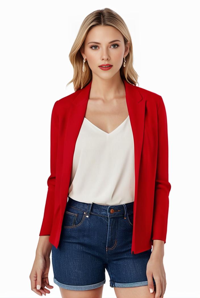 women s solid open front blazer with long sleeves for office wear 139353
