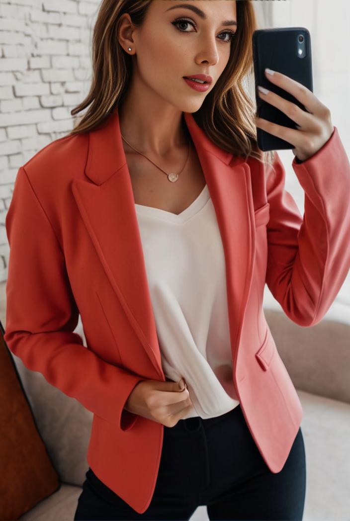 women s solid open front blazer with long sleeves for office wear 139356