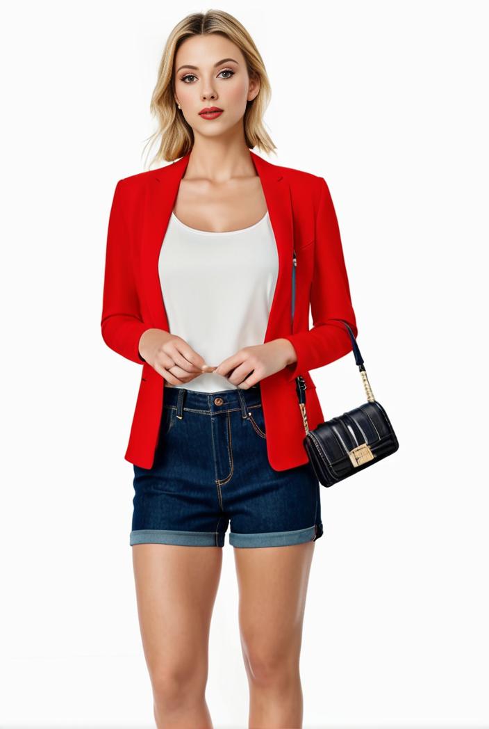 women s solid open front blazer with long sleeves for office wear 139364