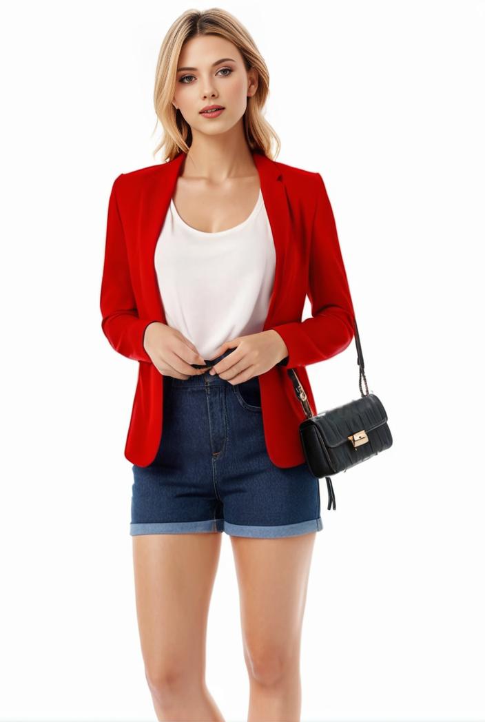 women s solid open front blazer with long sleeves for office wear 139365