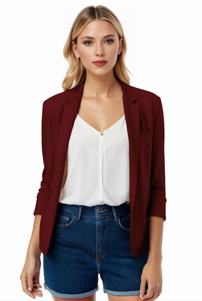 women s solid open front blazer with long sleeves for office wear 139370