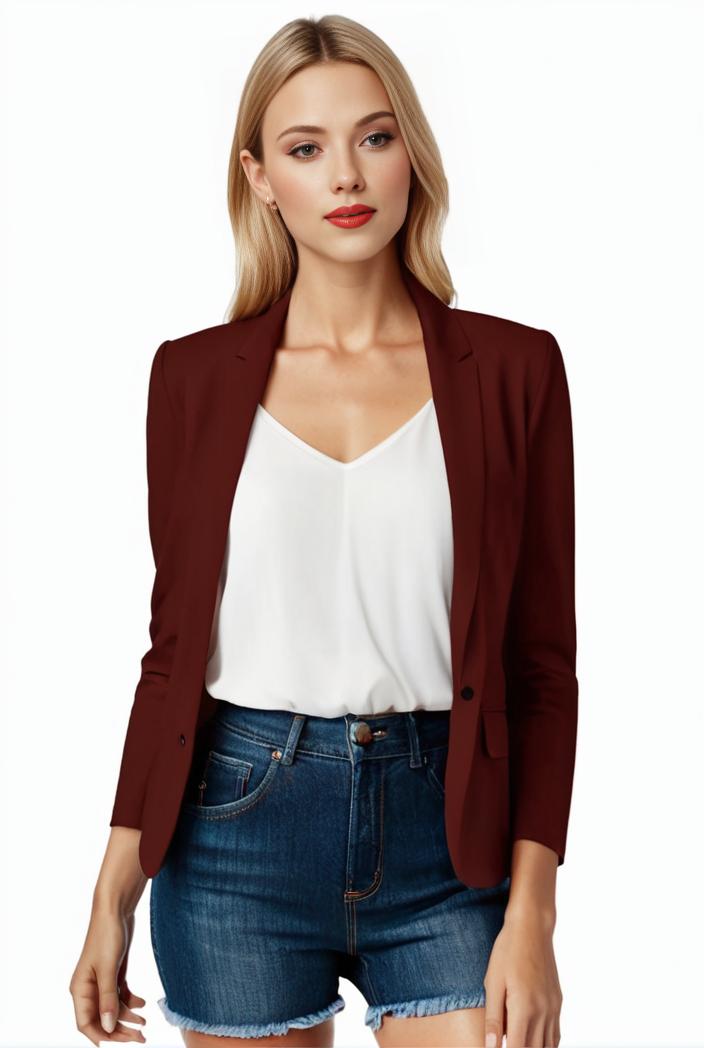 women s solid open front blazer with long sleeves for office wear 139371